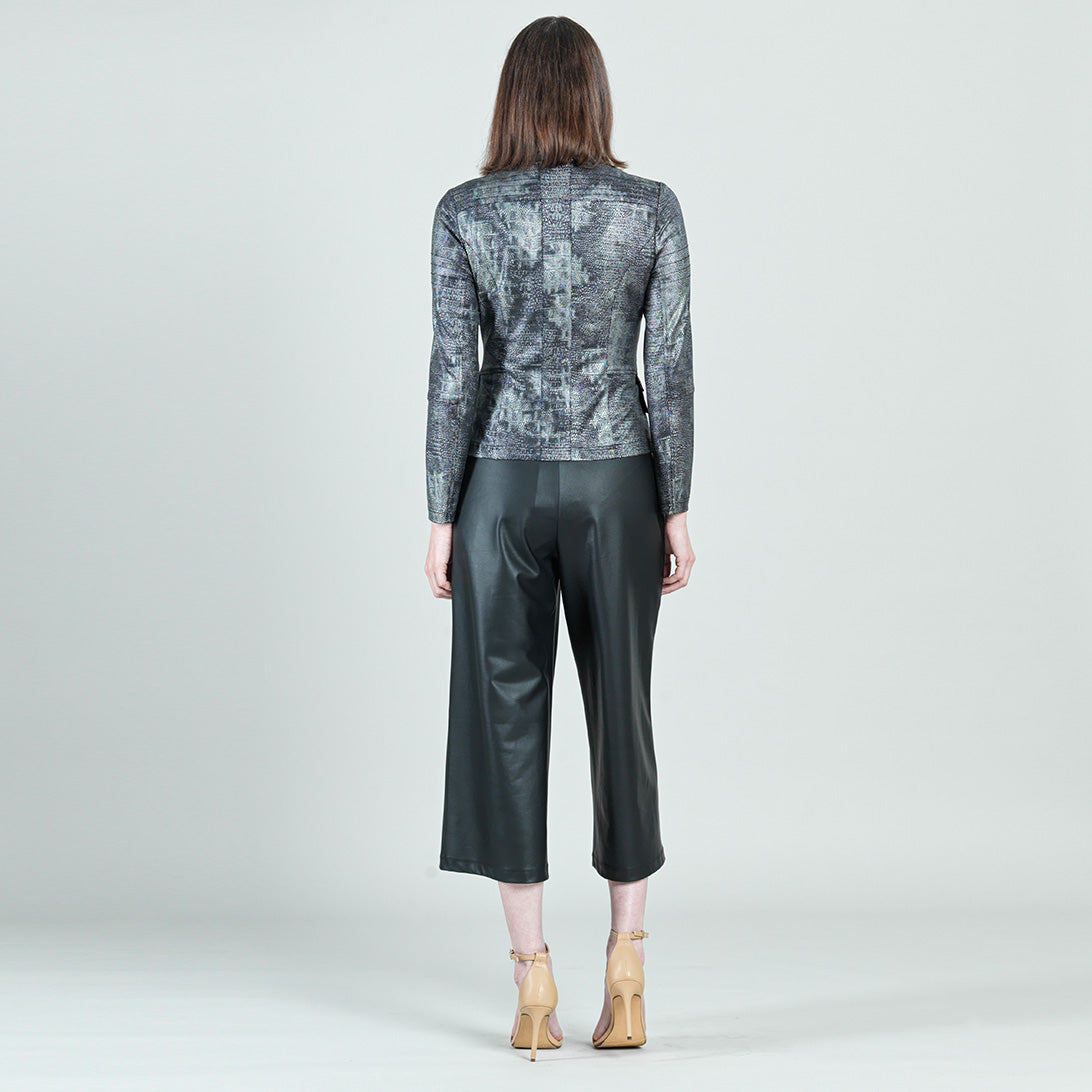 Metallic Liquid Leather™ Textured Biker Jacket - Gunmetal Silver