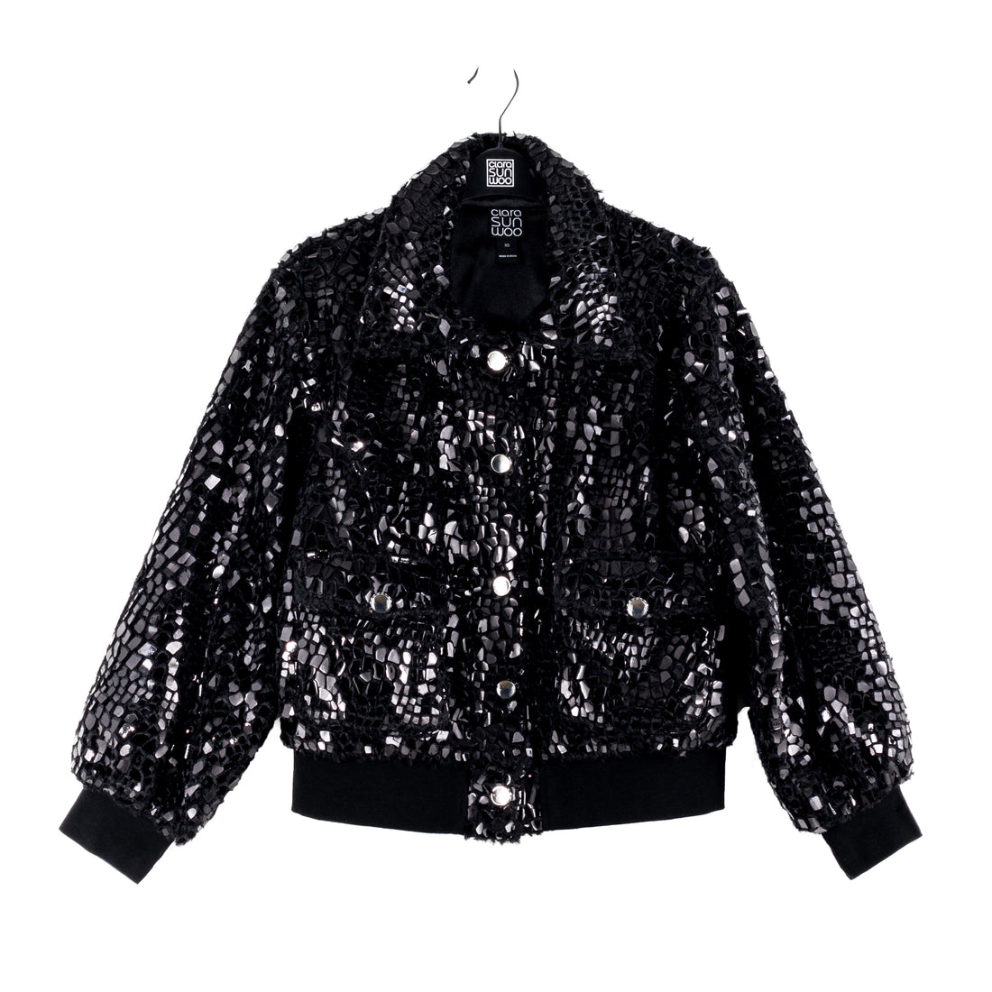 Crushed Faux Fur Shimmer Embellished Bomber Jacket - Black - Limited Edition!