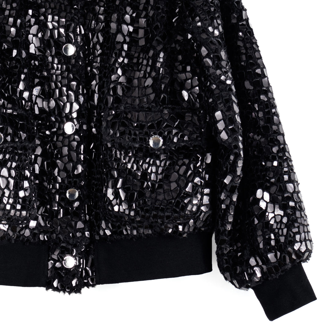 Crushed Faux Fur Shimmer Embellished Bomber Jacket - Black - Limited Edition!