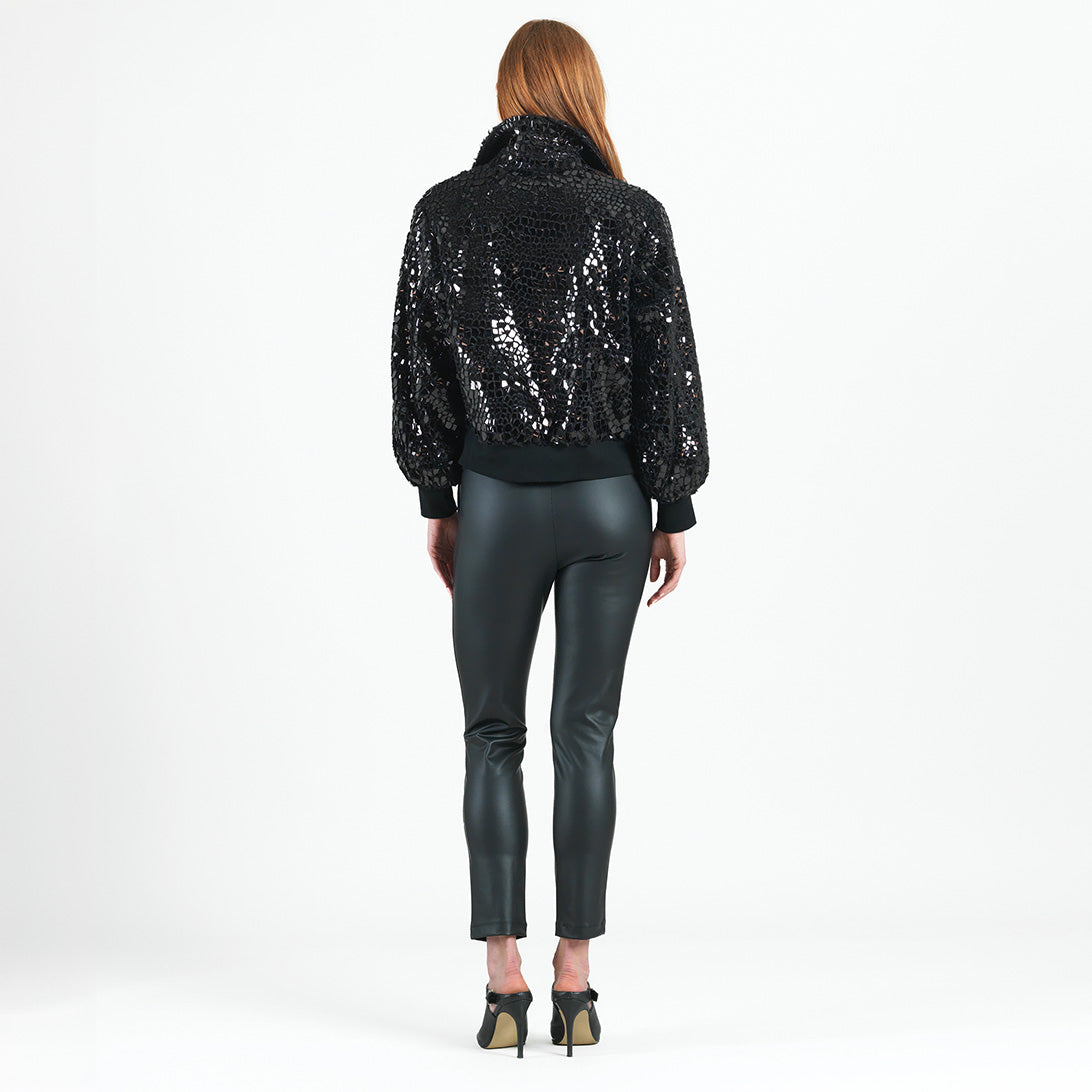 Crushed Faux Fur Shimmer Embellished Bomber Jacket - Black - Limited Edition!