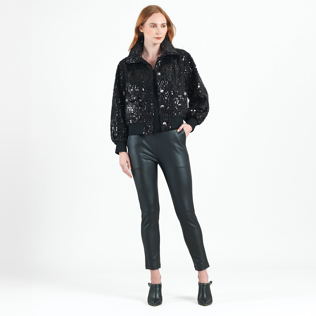 Crushed Faux Fur Shimmer Embellished Bomber Jacket - Black - Limited Edition!