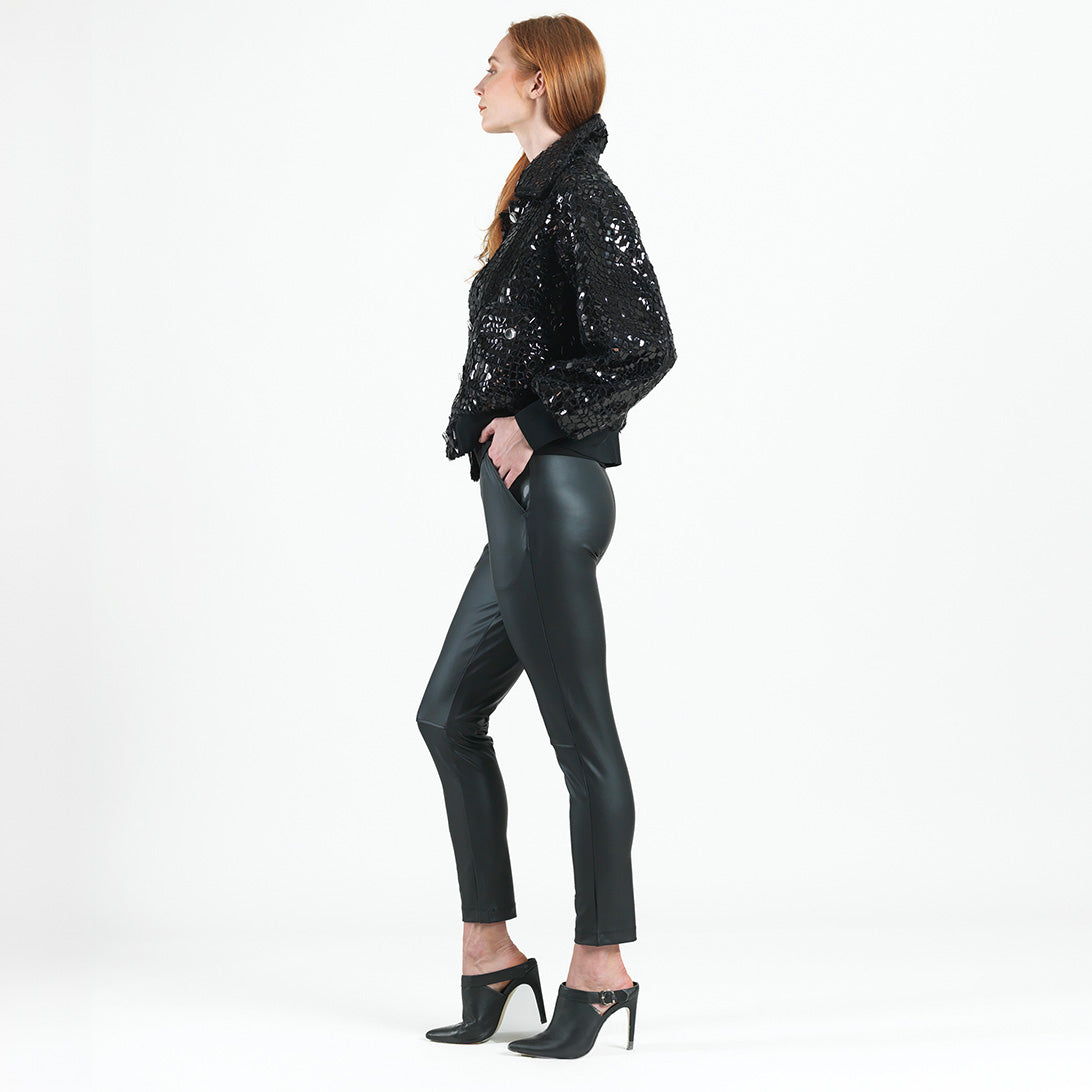 Crushed Faux Fur Shimmer Embellished Bomber Jacket - Black - Limited Edition!