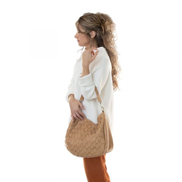 Camel Kali Woven Slouchy Hobo