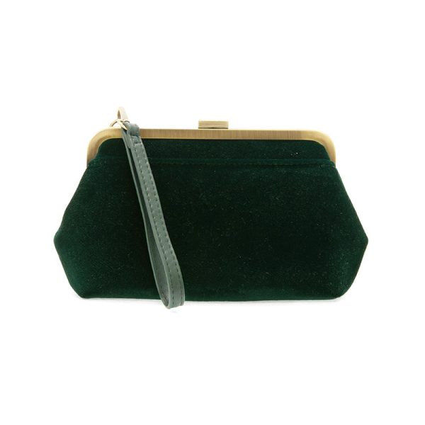 Deep Emerald Velvet Vivie Frame Lock Convertible Crossbody/Wristlet