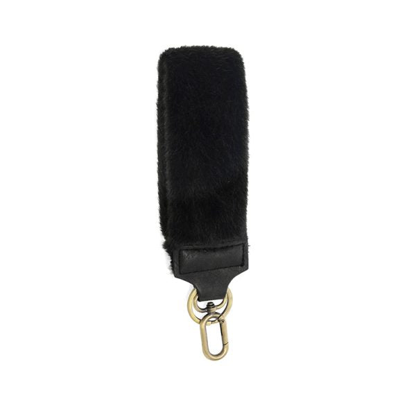 2" Black Faux Fur Easy Find Wristlet Keychain