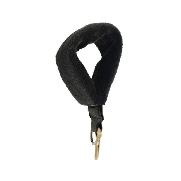 2" Black Faux Fur Easy Find Wristlet Keychain