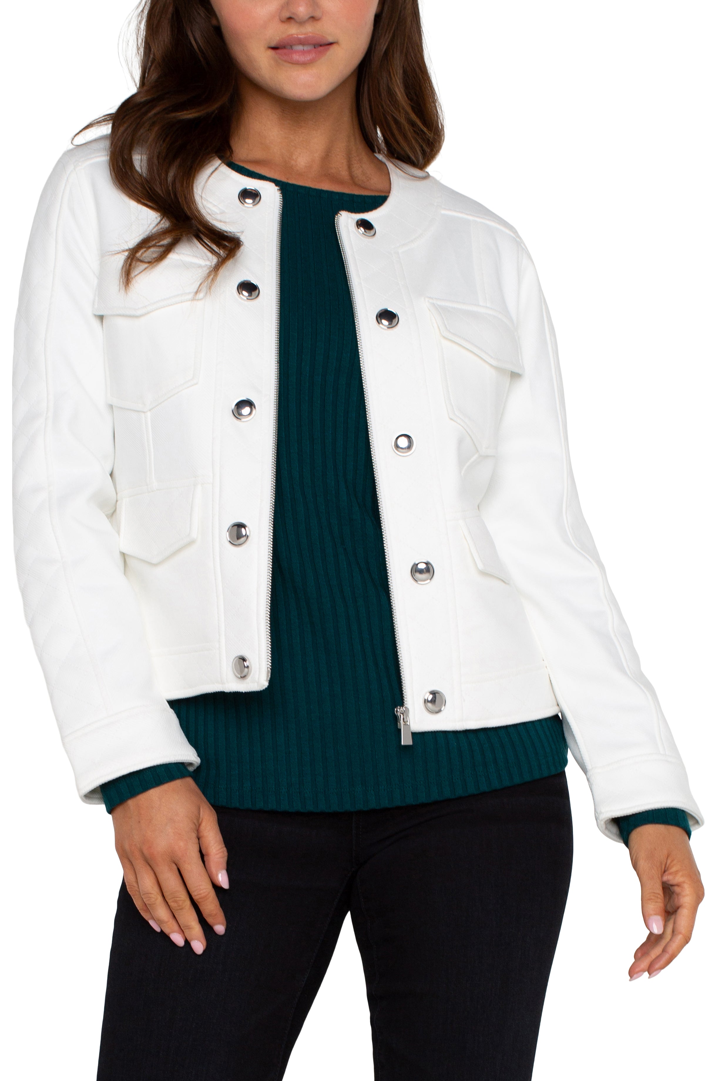 Scoop Neck Quilted Zip Jacket