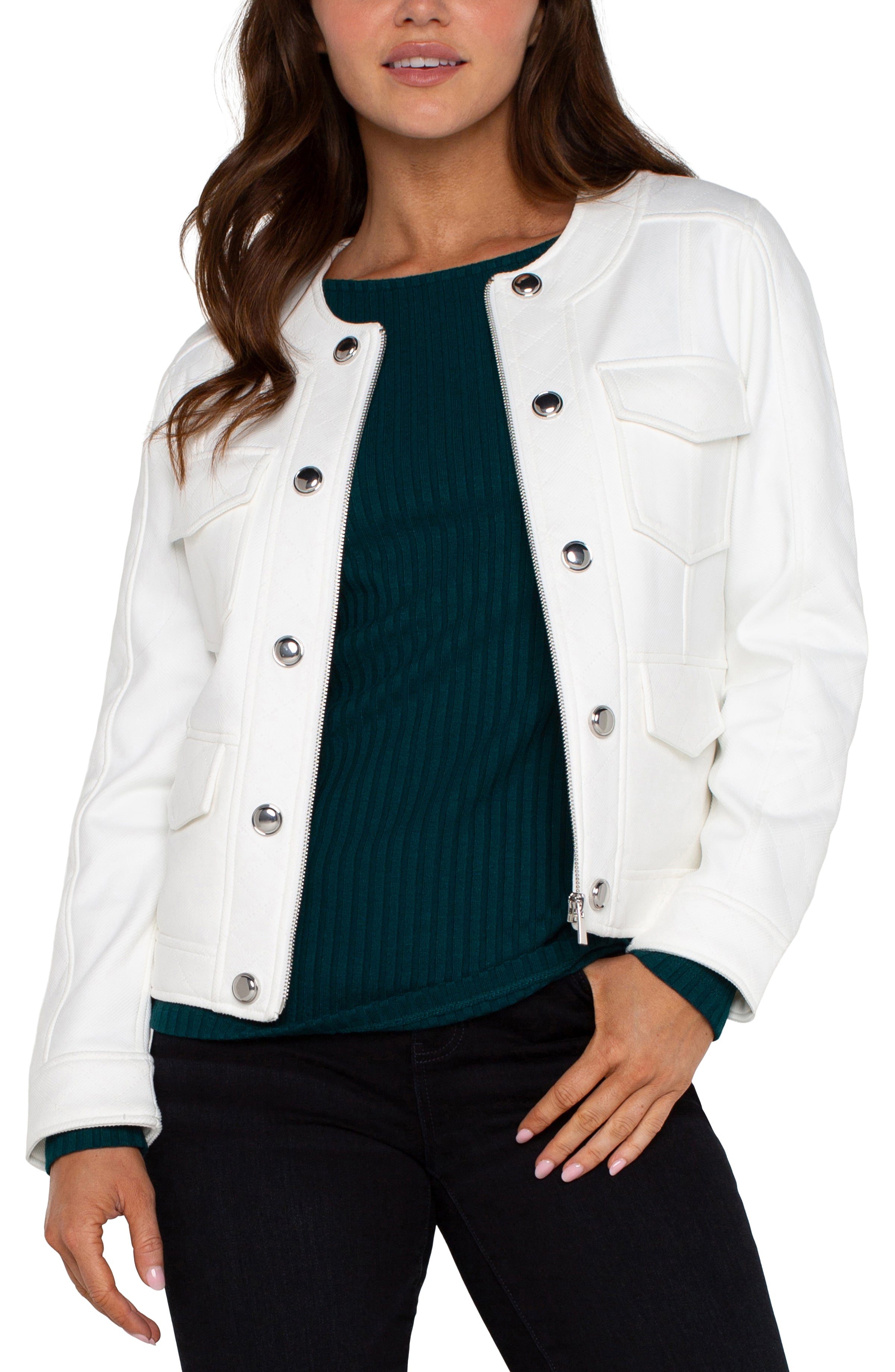 Scoop Neck Quilted Zip Jacket