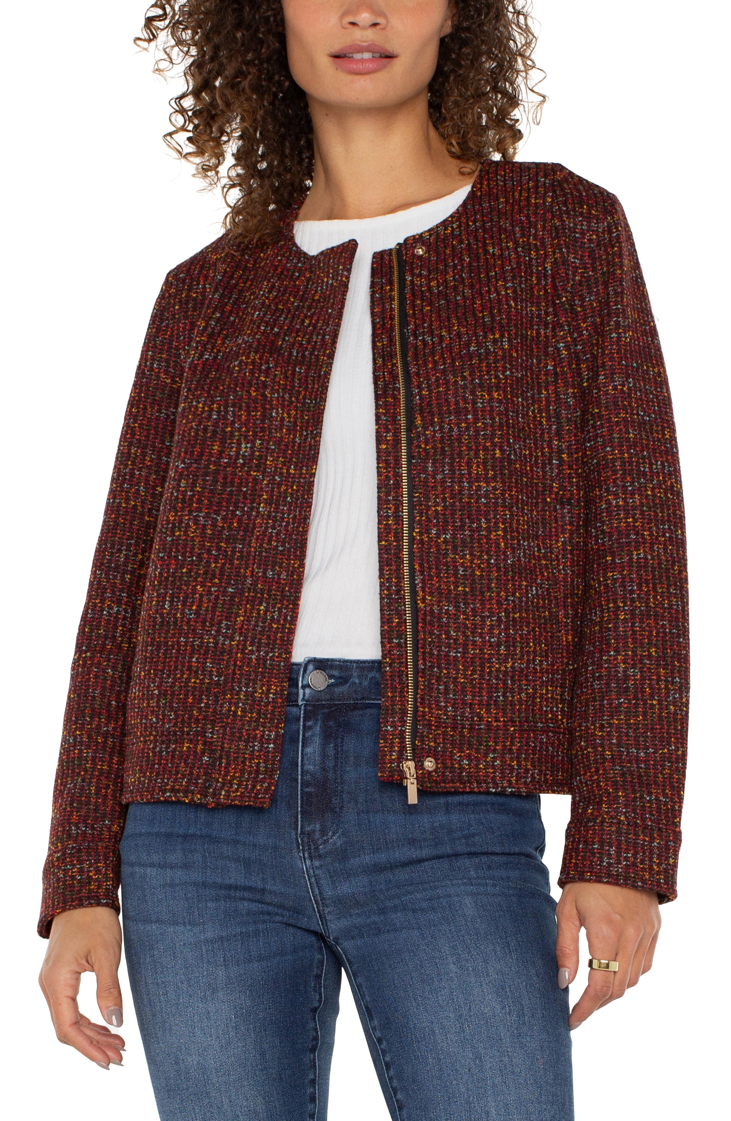 Bordeaux Multi Collarless Zip Up Jacket