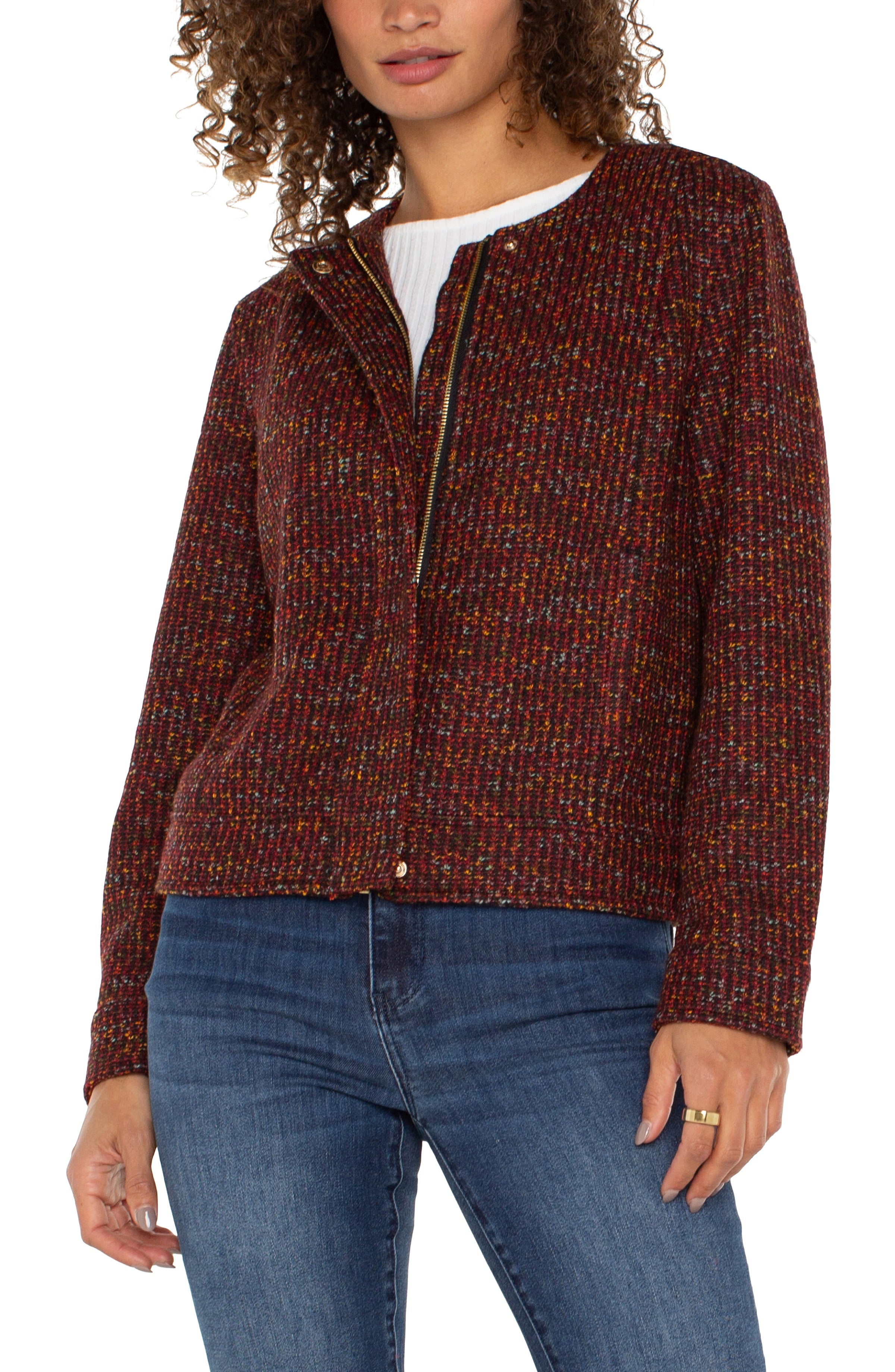 Bordeaux Multi Collarless Zip Up Jacket