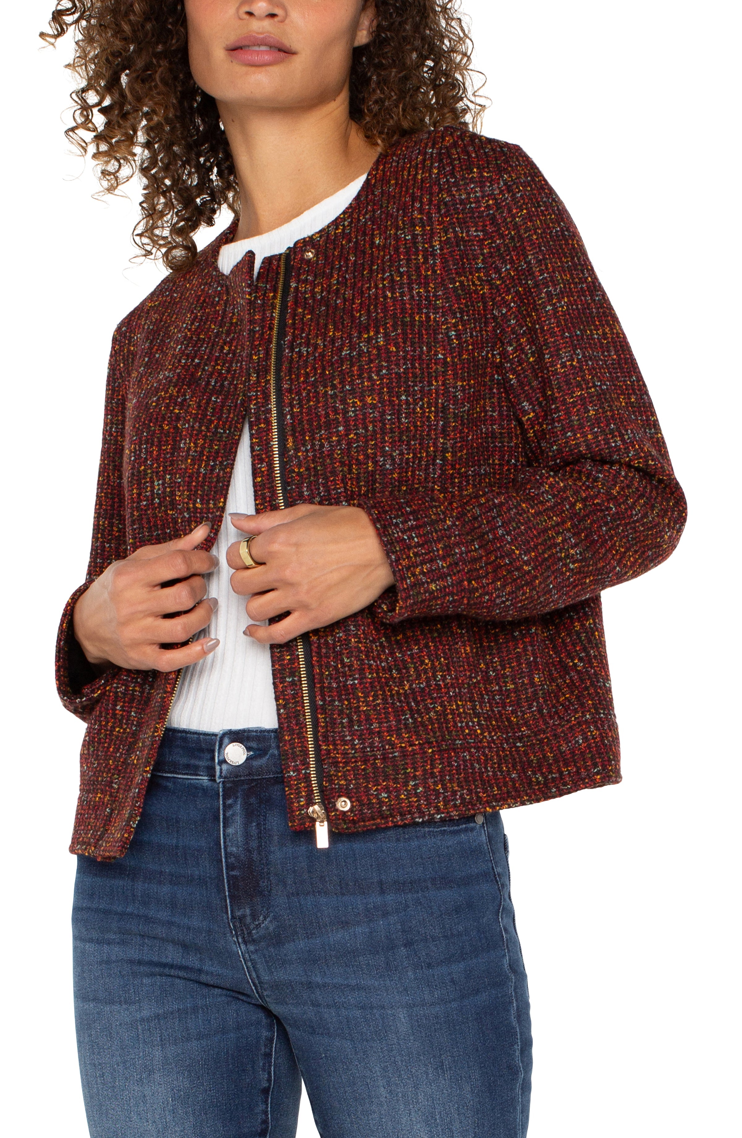 Bordeaux Multi Collarless Zip Up Jacket