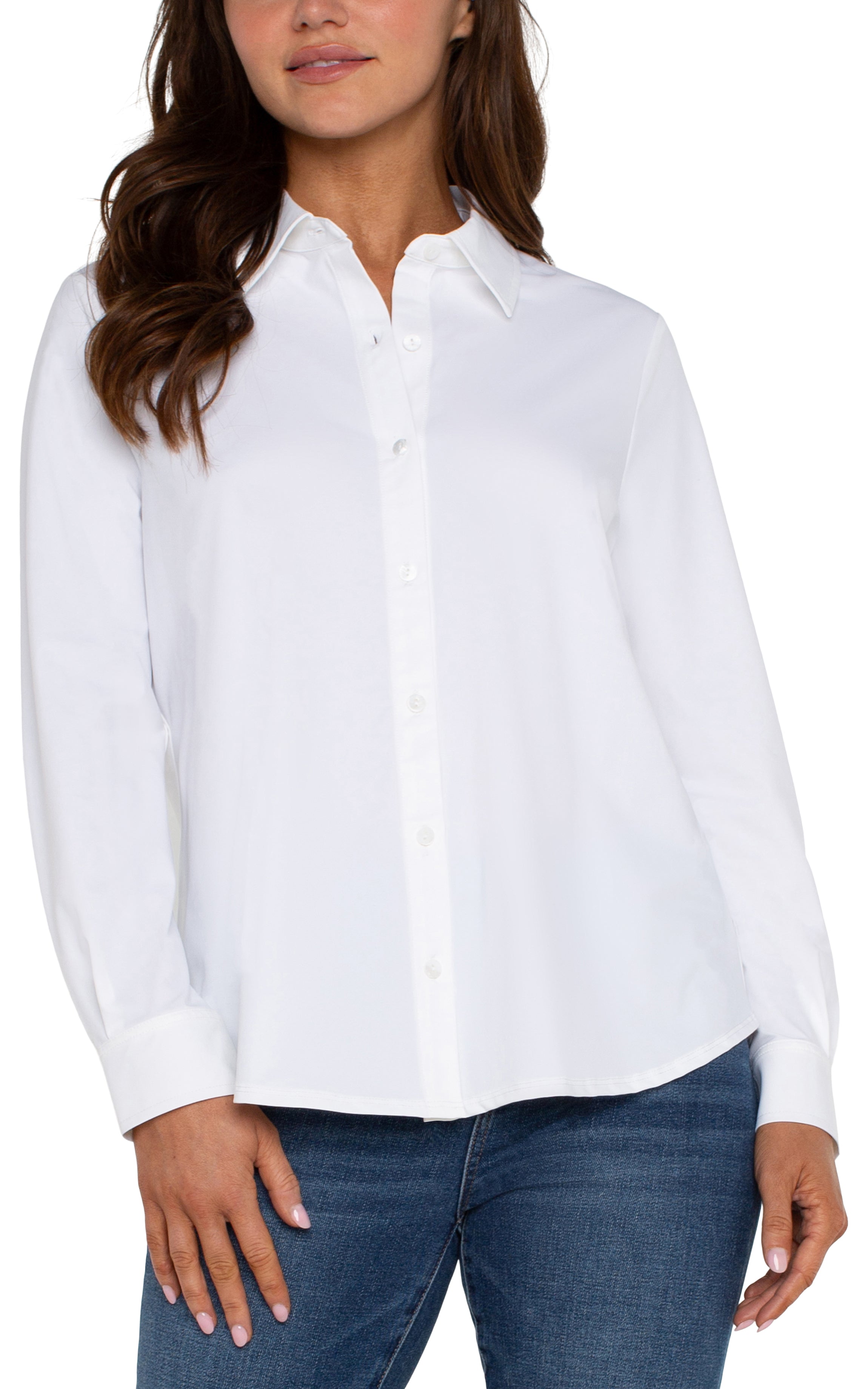 White Longsleeve Button Front Knit Shirt