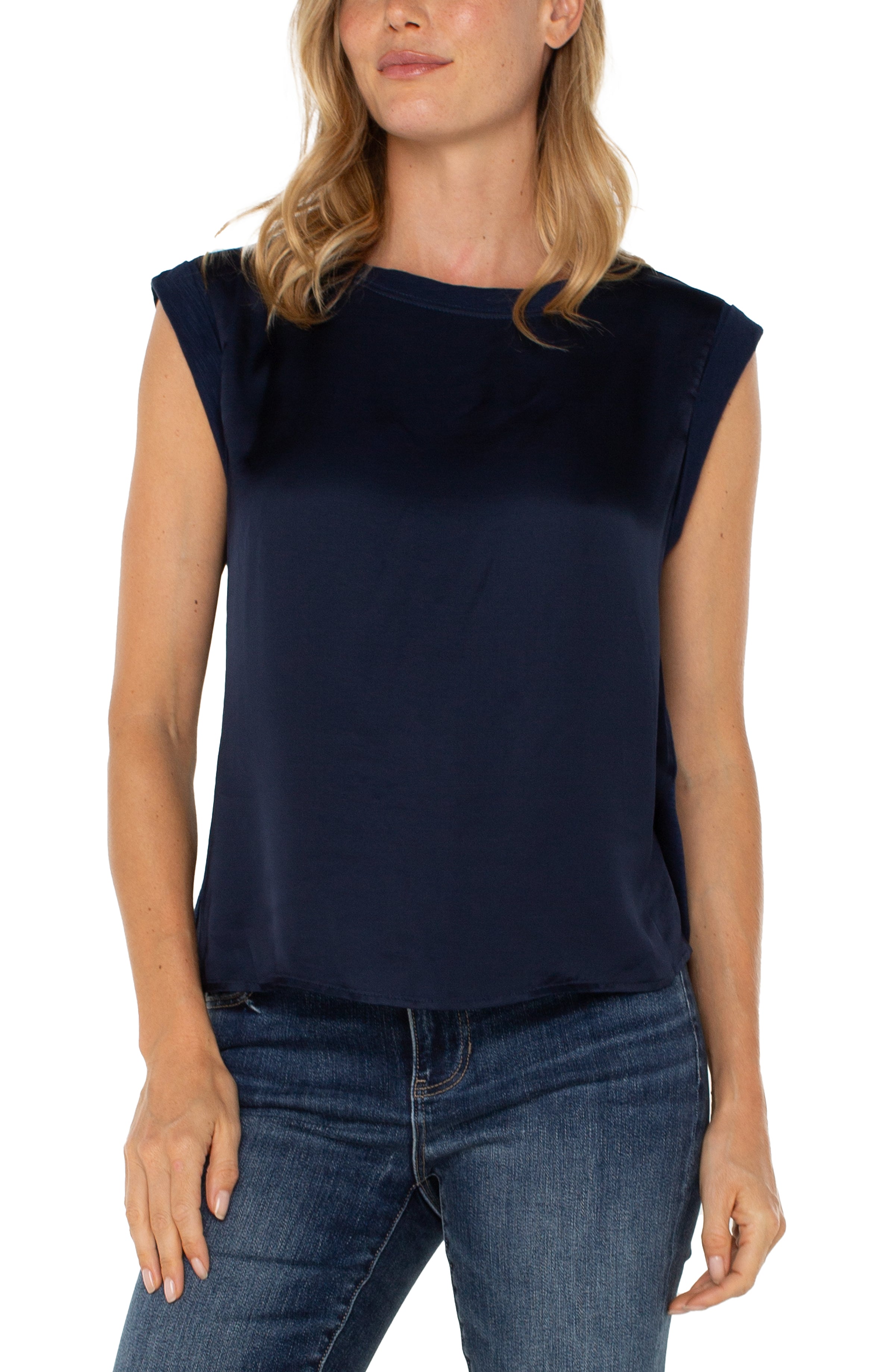 Sleeveless Woven To Knit Top - TWO Colors To Choose From