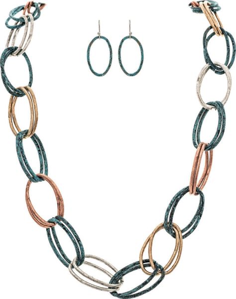 Patina Multimetal Oval Ring Links Necklace Set - FINAL SALE