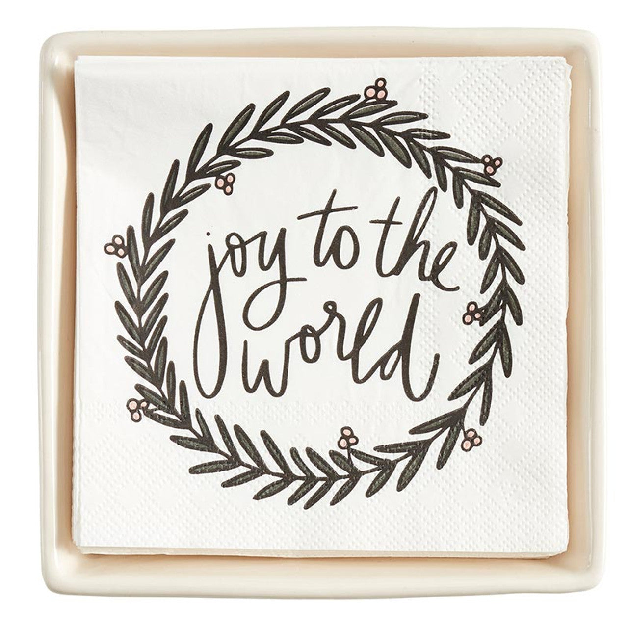 Joy To The World - Ceramic Napkin Tray & Napkins