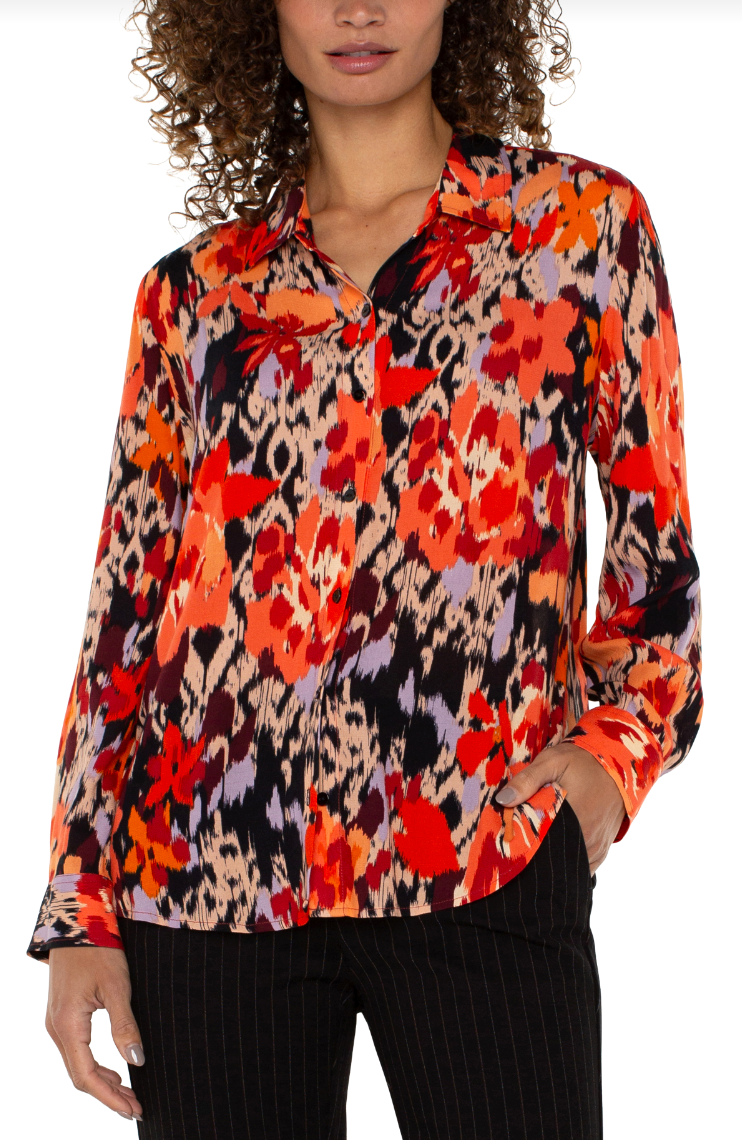 Burnt Orange Floral Long Sleeve Woven Shirt