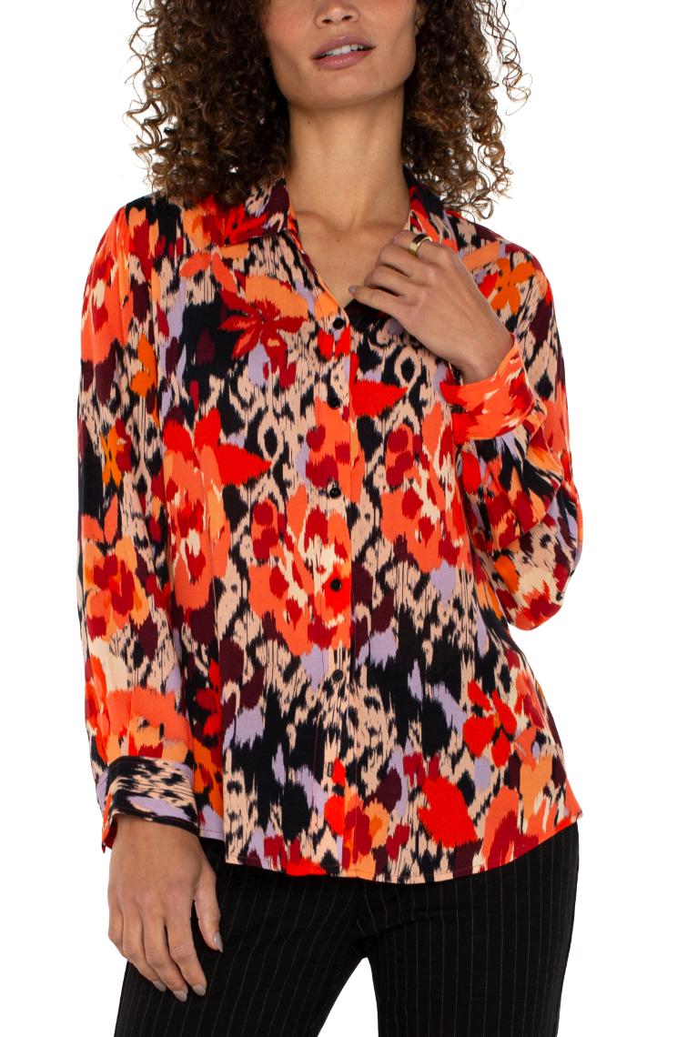 Burnt Orange Floral Long Sleeve Woven Shirt