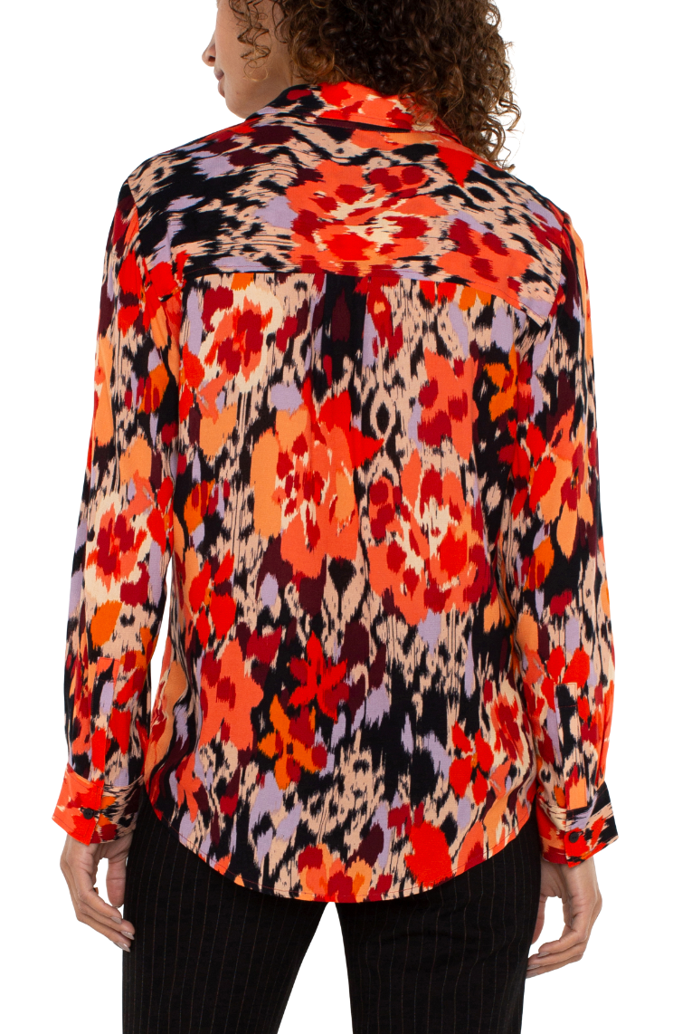 Burnt Orange Floral Long Sleeve Woven Shirt