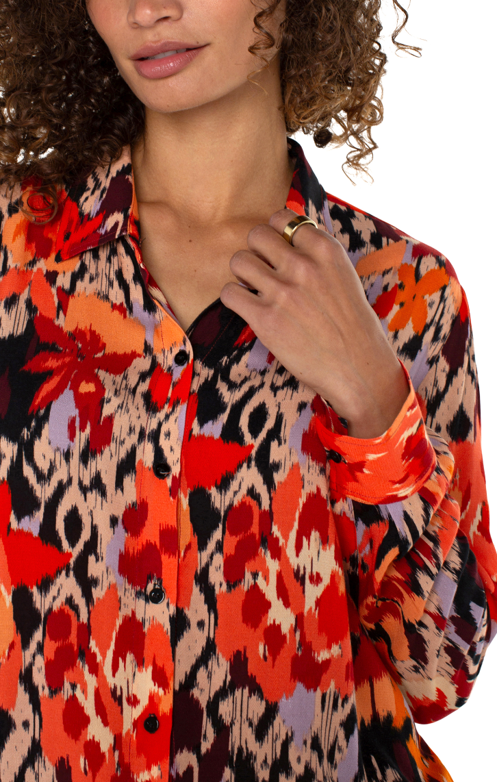 Burnt Orange Floral Long Sleeve Woven Shirt