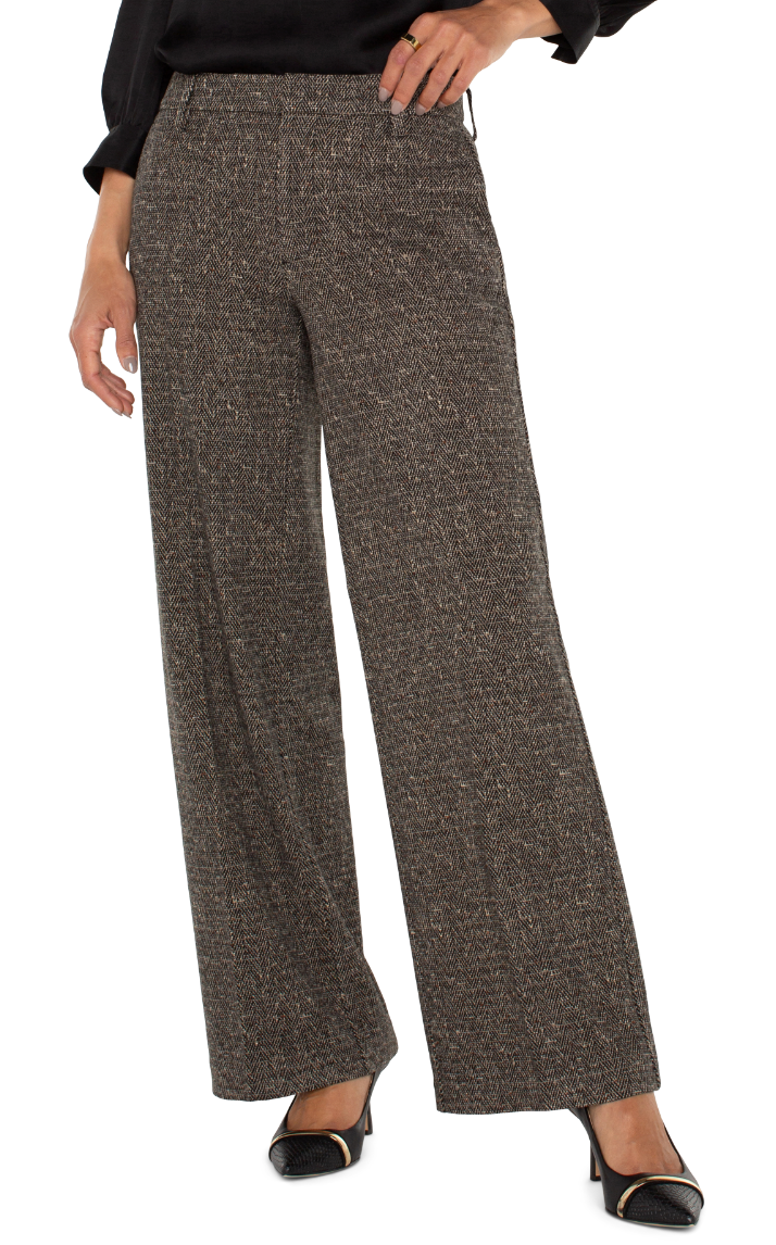 Black Tan Herringbone Kelsey Wide Leg Trouser 31"