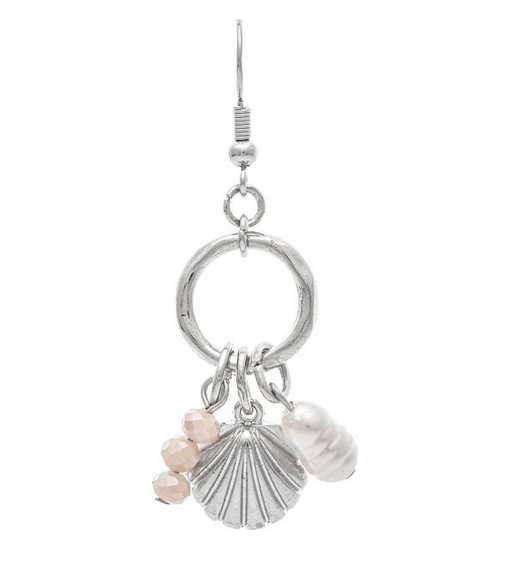 Silver Clamshell Pearl Charm Earring