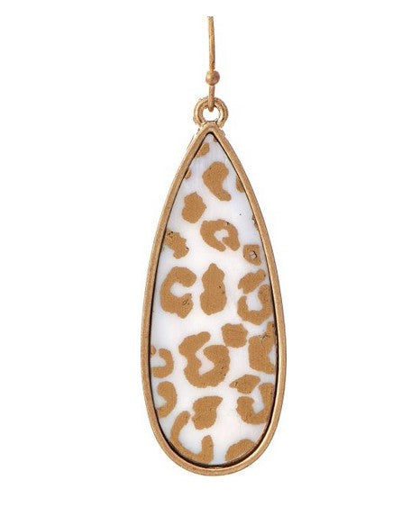 Gold White Illusion Print Teardrop Earring