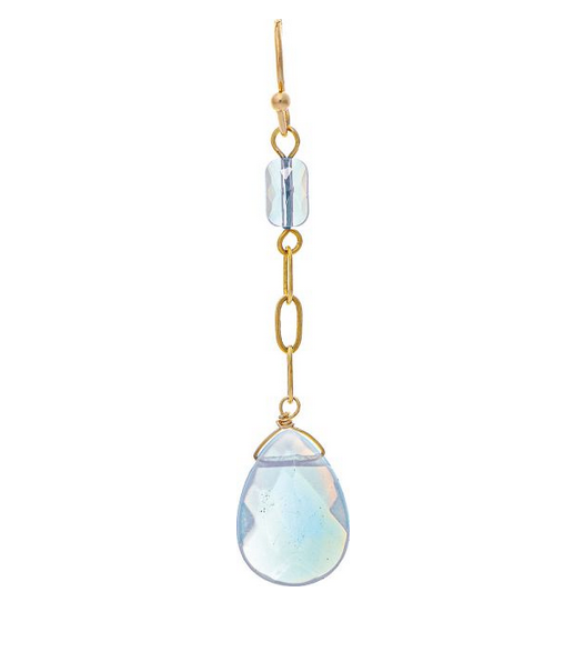 Gold White Opal Glass Drop Earring