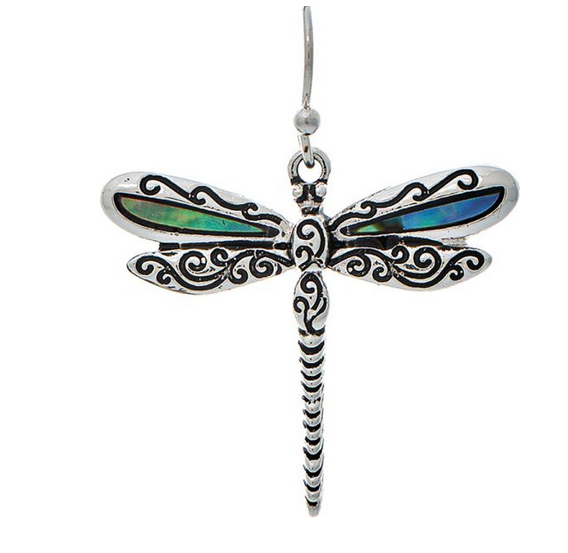 Silver Abalone Inlay Dragonfly Earring - FINAL SALE