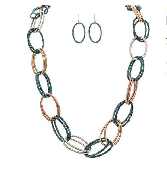 Patina Multimetal Oval Ring Links Necklace Set - FINAL SALE