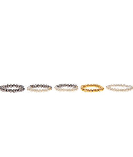 Gold Hematite Pearl CCB Stretch Ring Set - FINAL SALE