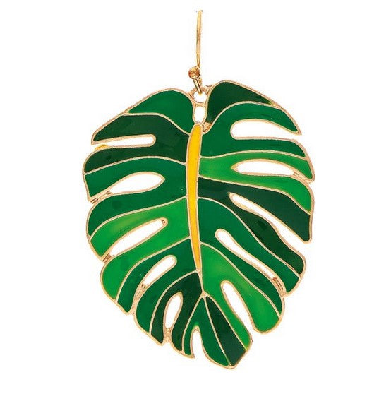 Gold Green Enamel Monstera Leaf Earring - FINAL SALE