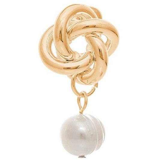 Gold Love Knot Fresh Water Pearl Drop Post Earring