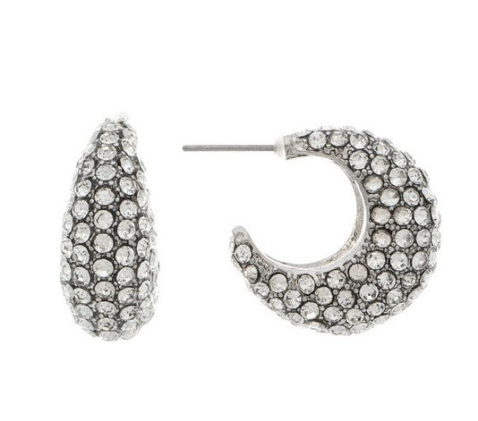 Silver Pave Crystal Post Hoop Earring