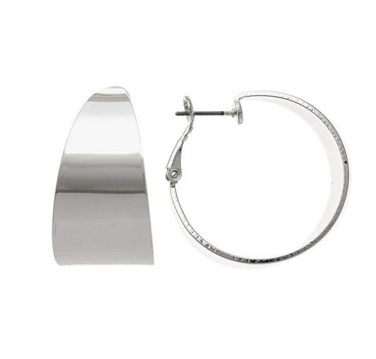 Silver Wide Convex Hoop Earring