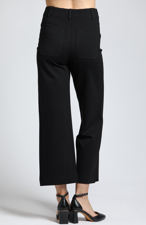 Black Ponte Wide Leg Cropped Patch Pocket Pant