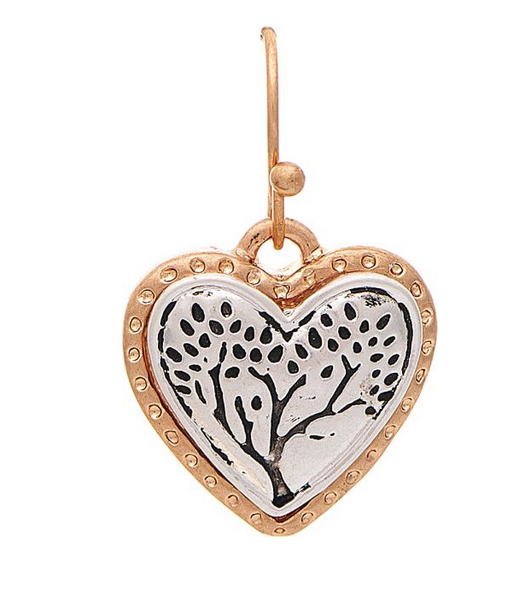 Two Tone Engraved Tree Heart Earring