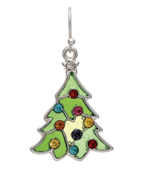 Silver Stained Glass Bling Christmas Tree Earring