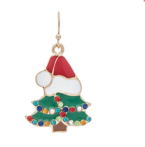 Gold Santa Hat Christmas Tree Earring