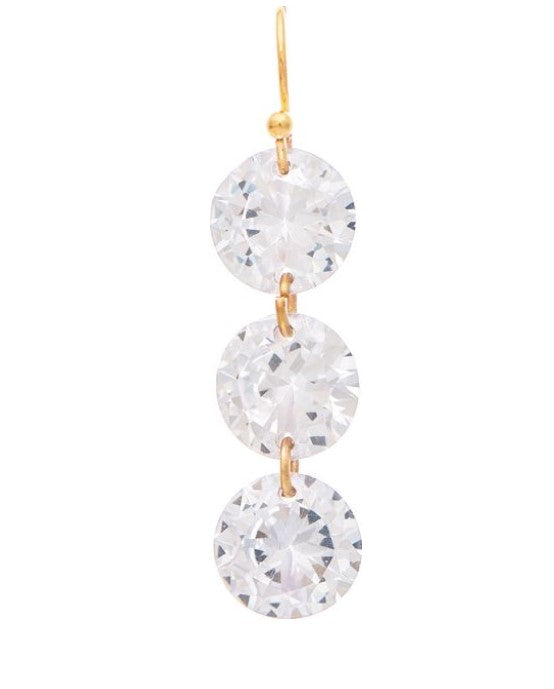 Gold Triple CZ Crystal Drop Earring