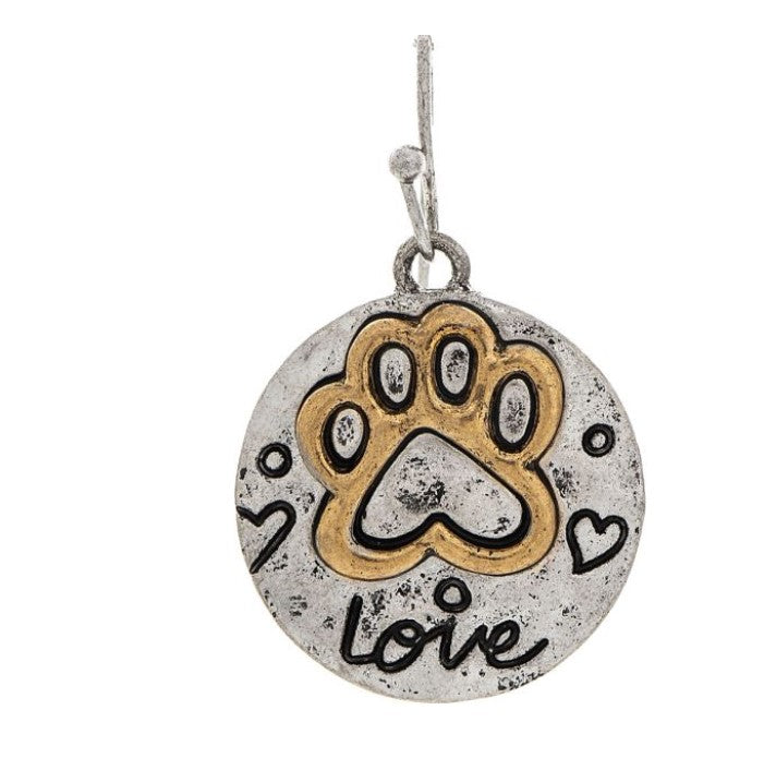 Two Tone Dog Paw Love Earring