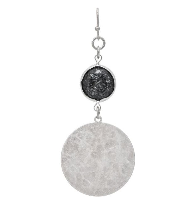 Silver Disc Black Crystal Top Earring