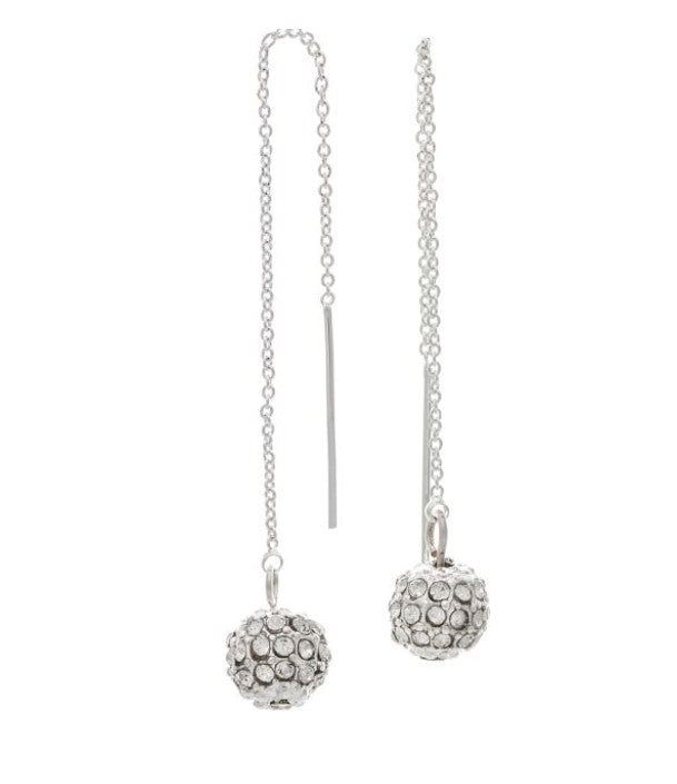 Silver Clear Crystal Ball Thread Chain Earring