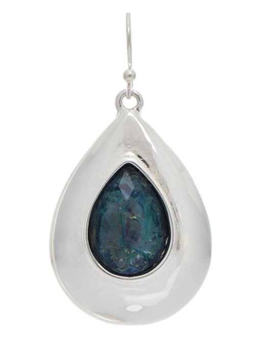 Silver Blue Glow Center Teardrop Earring