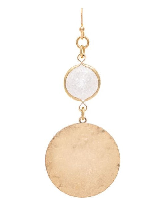 Gold Disc White Crystal Top Earring