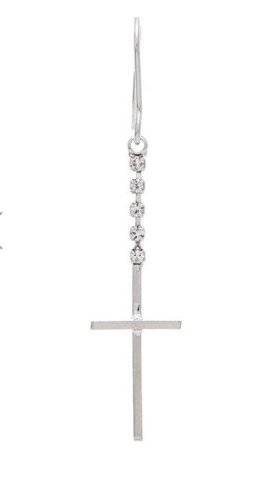 Silver CZ Dangly Cross Earring