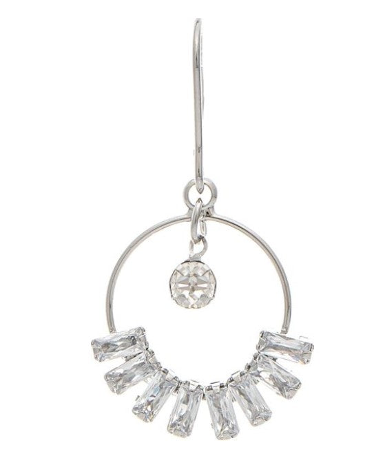 Silver CZ Crystal Edge Circle Earring