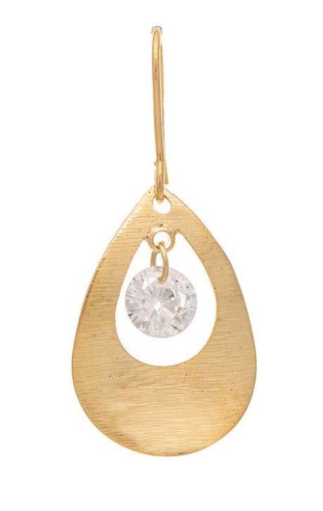 Gold Wavy Teardrop CZ Drop Earring