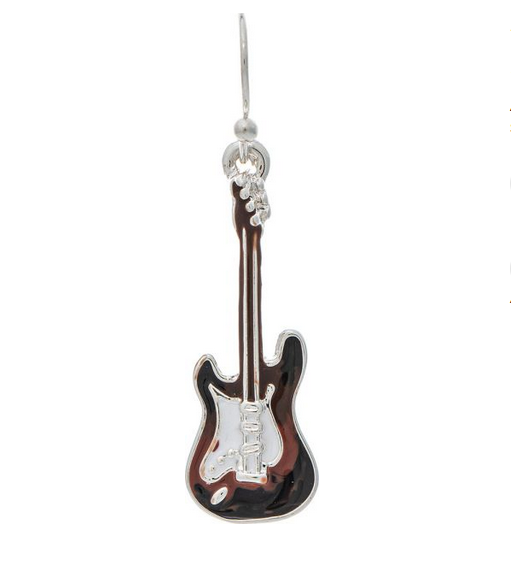 Silver Black Brown Inlay Guitar Earring