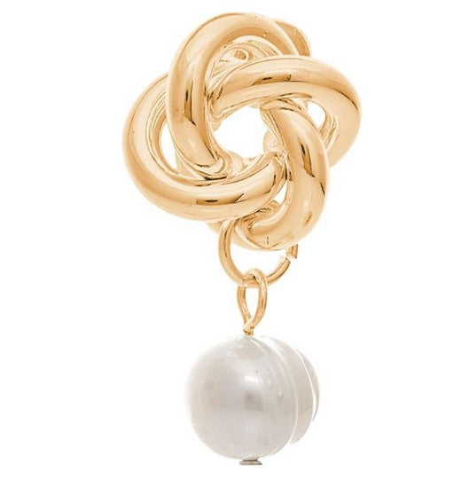 Gold Love Knot Fresh Water Pearl Drop Post Earring