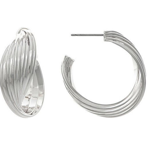 Silver Twisted Wires Post Hoop Earring